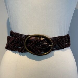 Brown Woven Belt with leather detail and brass buckle M/L